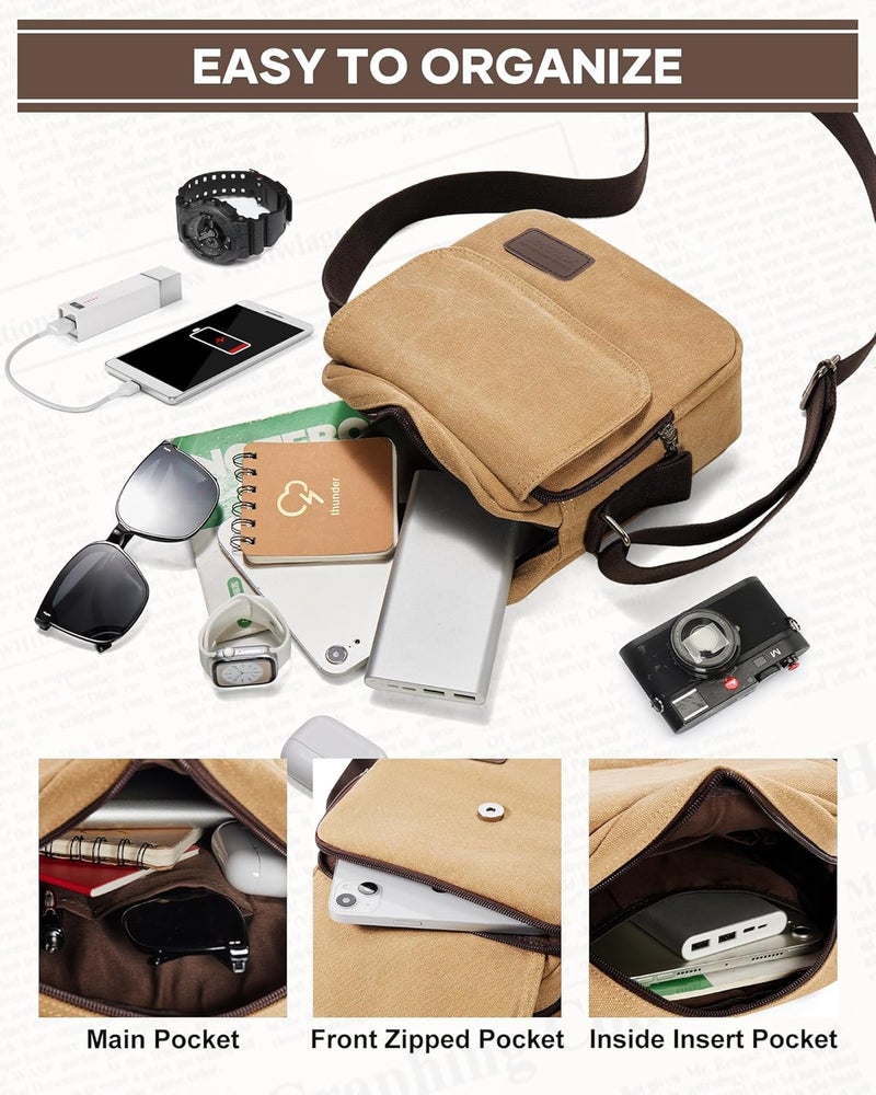 WISEPACK Small Crossbody Bag for Men,Canvas Messenger Shoulder Bags Crossbody Satchel Bag Men's Side Bags Over the Shoulder Purse - Image 5